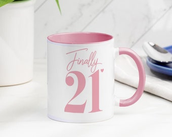 Personalizowany kubek na 21. urodziny | Nowatorski kubek urodzinowy | Kubek do kawy | Wybór kolorów | Prezenty poniżej 10 lat | Pomysł na prezent na 21. urodziny