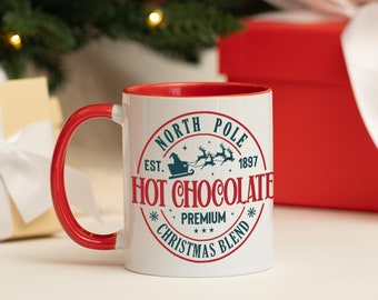 Novelty North Pole Christmas Mug | North Pole Hot Chocolate Christmas Blend | Gifts Under 10 | Choice of mug colours | Christmas Gift