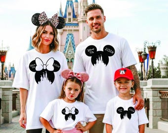Personalised 2026 Disney Trip Mickey & Minnie Ears Matching T-shirts, Disneyland / Disneyworld Family Holiday / Vacation in various colours.