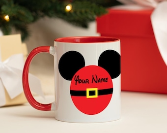 Gepersonaliseerde Kerstman Mickey Mouse Nieuwigheid Kerstmok | Keuze uit beschikbare mokkleuren | Snelle verzending | Disney-cadeau