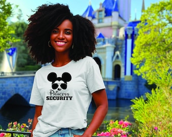 Female Disney T-shirt 'Princess Security' - ideal for your Disney 2026 trip, available in various colours.