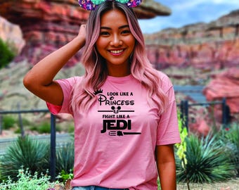 Disney T-shirt 'Look like a Princess - Fight Like a Jedi' - ideal for your Disney 2026 trip, available in various colours.