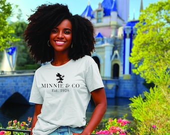 Ladies Disney T-shirt 'Minnie & Co Est. 1928' - ideal for your Disney 2026 trip, available in various colours.
