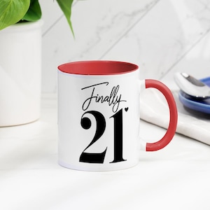 Tasse personnalisée du 21e anniversaire | Tasse d&#39;anniversaire de nouveauté | Tasse à café | Choix de couleurs | Cadeaux de moins de 10 ans | Idée cadeau 21e anniversaire