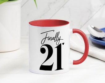 Personalizowany kubek na 21. urodziny | Nowatorski kubek urodzinowy | Kubek do kawy | Wybór kolorów | Prezenty poniżej 10 lat | Pomysł na prezent na 21. urodziny