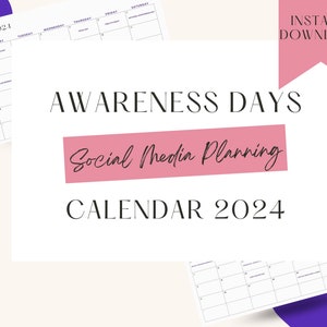 2024 National Days Calendar | Social Media Content Planning | UK Holidays & Events | Printable Digital Download