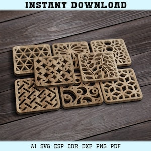 Vierkante onderzetters SVG Glowforge houten vierkante onderzetter Wall Decor SVG DX houten onderzetters Eps vierkante onderzetters onderzetter Glowforge Cricut bestanden Lasergesneden