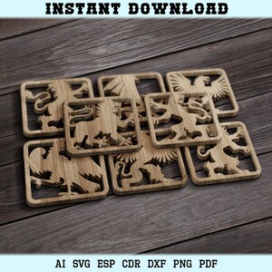 Sottobicchieri bestia mitologica, file di taglio Glowforge Sottobicchieri e sottopentola Griffin Decorazione da parete File DXF tagliati al laser moderni Taglio laser Glowforge