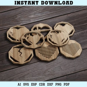 Glowforge Hearts Laser Cut Coasters and Trivets Heats Wood Panels Wall Decor Laser Cut Digital SVG DXF Files CNC Laser Cutting Glowforge