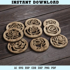 Rose onderzetters, Square Rose onderzetters svg, Square Rose Coaster Laser Cut Trivet Wall Decor Glowforge Cricut SVG DXF-bestanden Lasersnijden bestanden