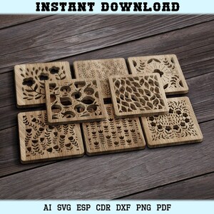 Fruit en bloemen SVG houten vierkante onderzetter onderzetter Wall Decor SVG DX houten onderzetters Eps vierkante onderzetters onderzetter Glowforge Cricut bestanden Lasergesneden
