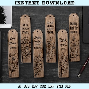 Bookmarks Bundle SVG, Laser Cut Bookmark SVG, Bookmark laser file, Bookmark Glowforge, Book quotes svg, Glowforge svg, Laser cut file