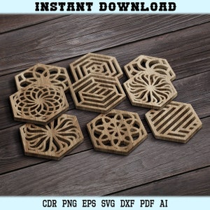 Bundel geometrische onderzetters, SVG Panels collectie, Geometrische mandala, vierkante onderzetters. Bestanden voor lasersnijden, cnc. CDR, DXF, EPS, houten onderzetters