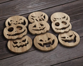 32 podstawki na Halloween svg, podstawka pod kubek z dyni wycinana laserowo, dekoracja ścienna Glowforge Cricut SVG DXF pliki pliki do cięcia laserowego, podstawki pod kubek z dyni