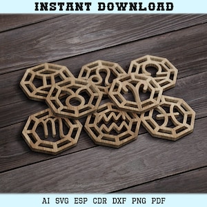 Podkładki Zodiac, SVG Podkładki Zodiac svg, Podkładka Zodiac z drewna, wycinana laserowo, dekoracja ścienna Glowforge Cricut SVG Pliki DXF Pliki do cięcia laserowego