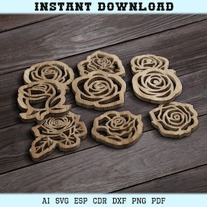 ローズトリベット、SVG ローズコースター svg、木製ローズコースター レーザーカットトリベット 壁装飾 Glowforge Cricut SVG DXF ファイル レーザーカットファイル