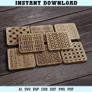 SVG houten vierkante Coaster Trivet Wall Decor SVG DX houten onderzetters, EPS-vierkante onderzetters Trivet Glowforge Cricut bestanden Laser Cut, CnC gesneden bestanden