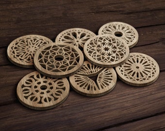 24 Glowforge Mandala Wood Coaster Trivet Wall Decor Templates Vector Digital SVG DXF Files Download Laser Cutting GlowForge Cricut Maker
