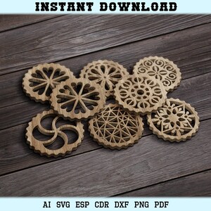 Wood Coaster SVG Laser Cut Trivet Grill Wall Decor Templates Vector Digital EPS  DXF Laser Cutting Cricut Make Files Instant Download CnC