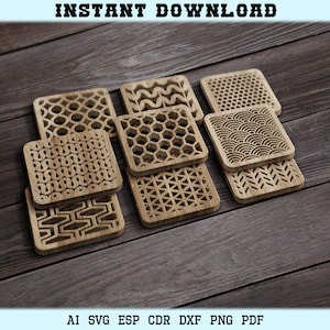 Geometrische vierkante Coaster Trivet Square Wall Decor Geometrische DXF Trivet sjablonen Vector digitale SVG-bestanden Download CNC-lasersnijden-bestanden