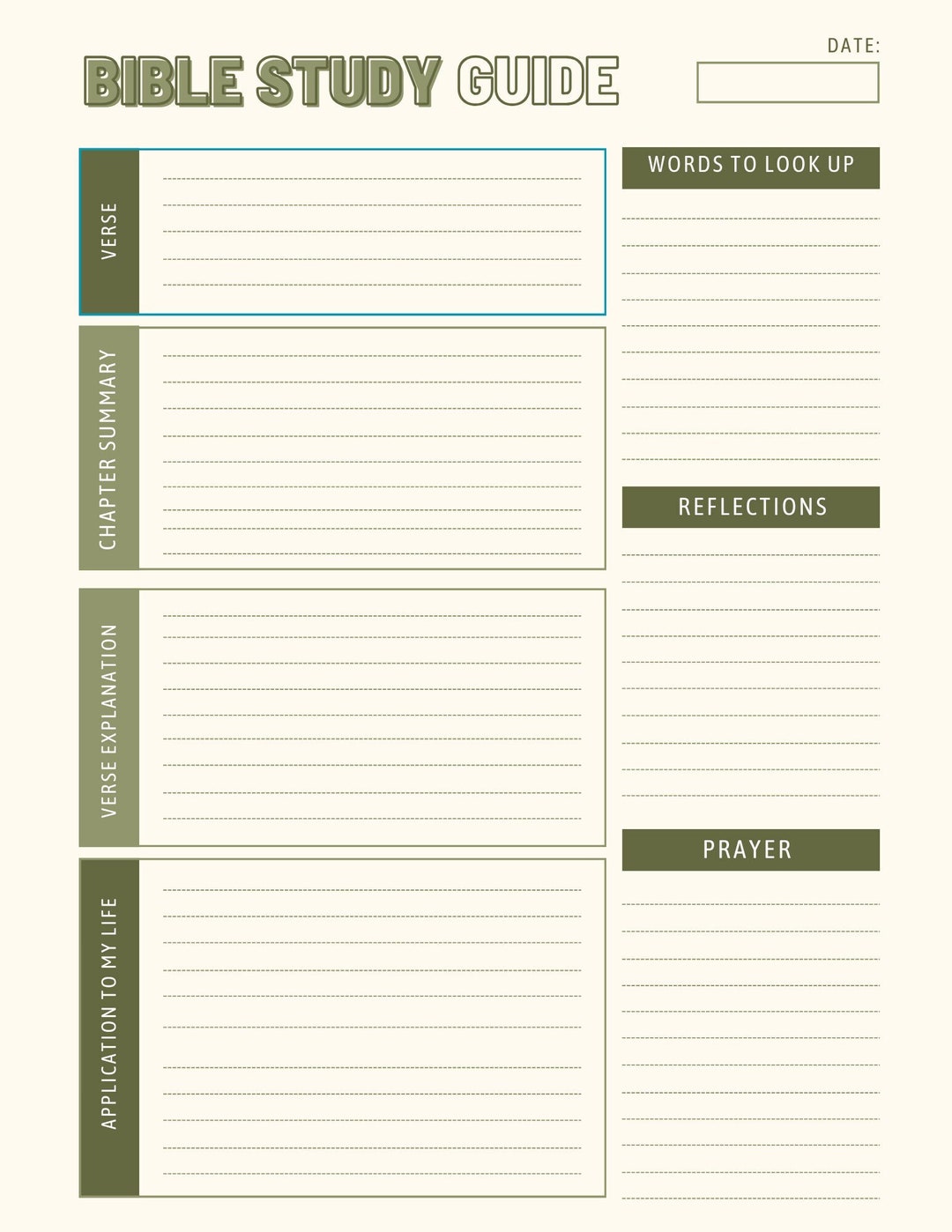 Printable Bible Study Guide - Green - Etsy