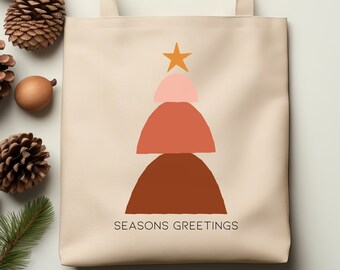 Seasons Greetings Cotton Canvas Tote Bag: Abstract Christmas Tree