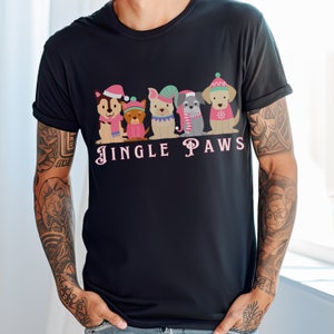 Jingle Paws Christmas Dog Shirt, Dog Christmas Tee, Santa Pups Tee, Christmas Tee Shirt, Women&#39;s Men&#39;s Christmas Tee Shirt, Holiday Shirt