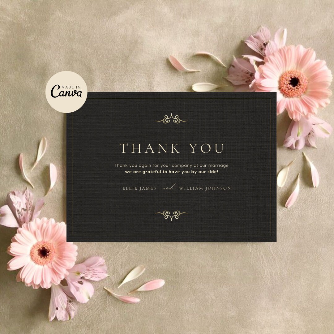 Vintage Elegant Wedding Thank You Card Template, Printable Wedding ...