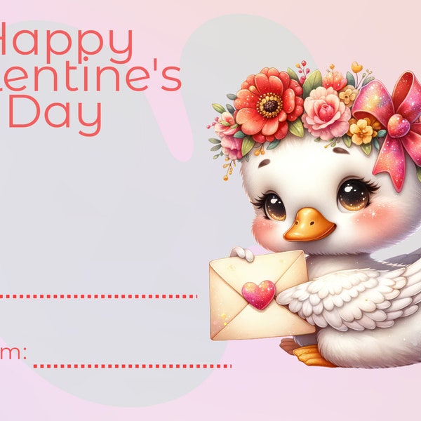 Feathered Love: Adorable Printable Baby Swan Valentine's Card for Little Hearts and Big Hearts Alike!