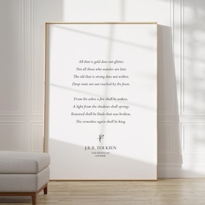 JRR Tolkien Quote Art, All That Is Gold Does Not Glitter, Riddle of the Strider - Print, Frame, Canvas or File