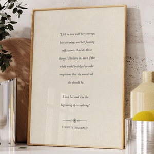 Citazione del libro di F. Scott Fitzgerald, Mi sono innamorato di lei Stampa, Arte murale ispiratrice - Stampa spedita, cornice, tela o file digitale