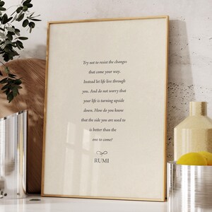Prova a non resistere ai cambiamenti, regalo di poesia di Rumi - Stampa spedita, cornice, tela o file digitale
