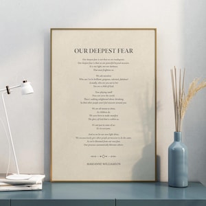 Our Deepest Fear, Marianne Williamson Quote Art - Print, Frame, Canvas or Digital File