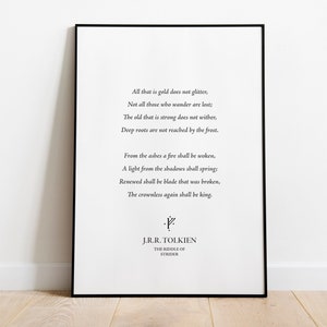 JRR Tolkien Book Quote, All That Is Gold Does Not Glitter, Not All Those Who Wander Are Lost, Riddle of the Strider - Printable Wall Art
