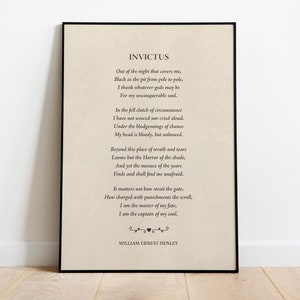 Stampa artistica Invictus (Unconquered), poesia di William Ernest Henley, Forza di volontà e forza - Stampa spedita, cornice, tela o file digitale