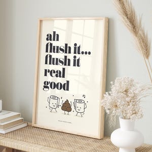 Ah, dê descarga direitinho! Arte engraçada para banheiro - Impressão, moldura, tela ou arquivo