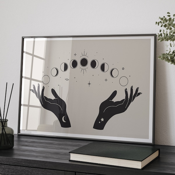 Moon Hands Print, Moon Phase Gift, Lunar Cycle, Feminine Symbology - Shipped Print, Frame, Canvas or Digital File