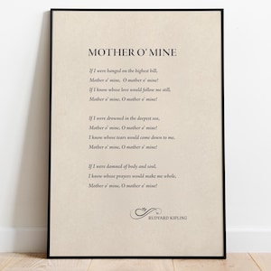 Mother O' Mine, Rudyard Kipling Poezja Wydruk, Pomysł na prezent dla mamy, Literacka sztuka ścienna - Wydruk wysłany, Rama, Płótno lub Plik cyfrowy