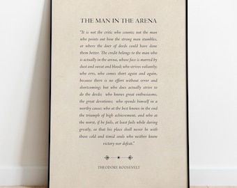 The Man In The Arena, Theodore Roosevelt Zitat Kunst - Druck, Rahmen, Leinwand oder Datei