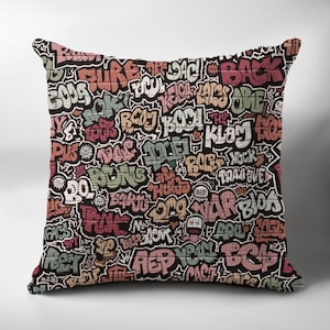 Graffiti Art Pillow and Pillow Case, Urban Style Throw Pillow, Colorful Graffiti Design, Street Art Home Decor, Unique Pillow Cover