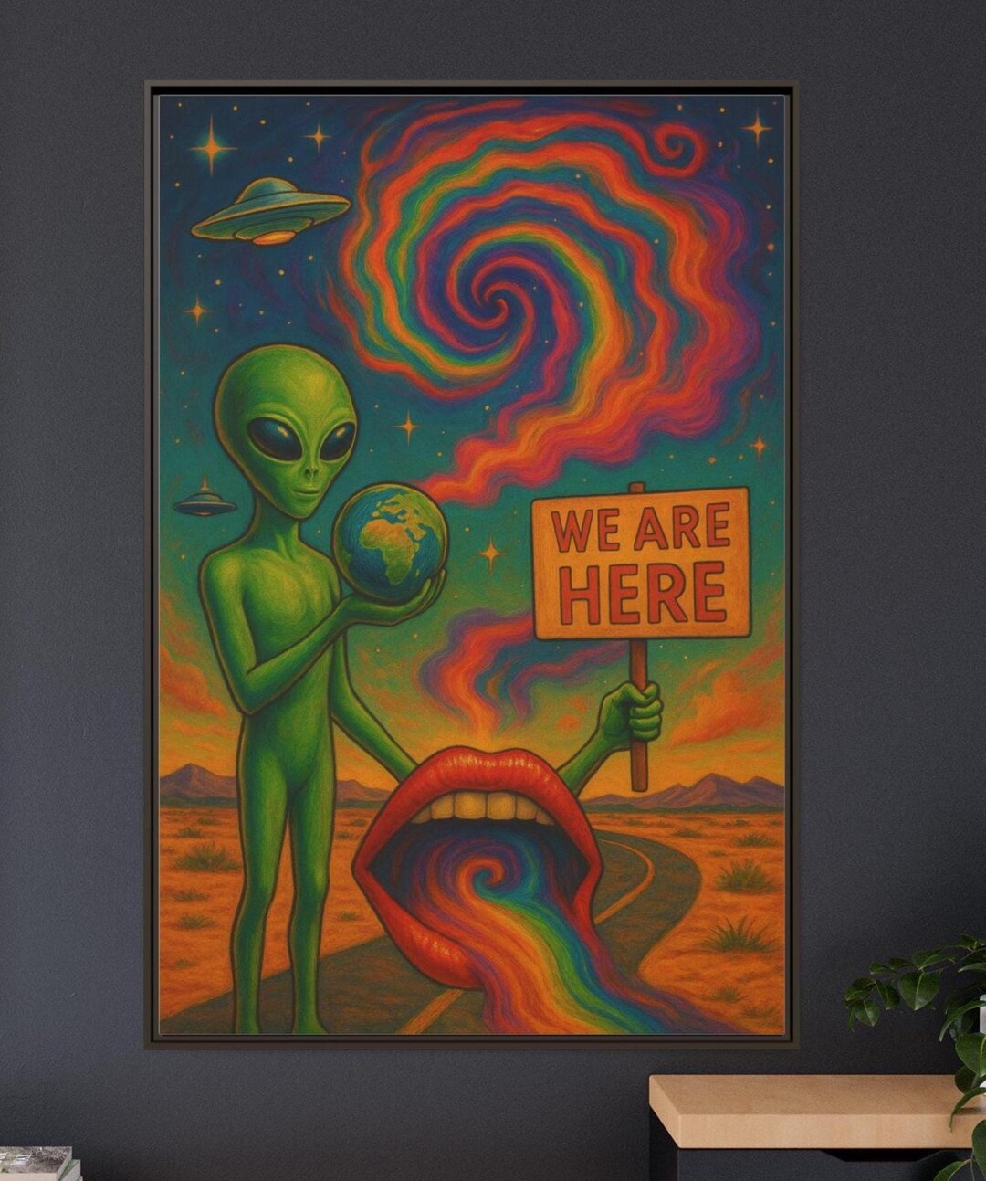 We Are Here Alien Poster – Psychedelic Space Wall Art – Surreal Canvas ...