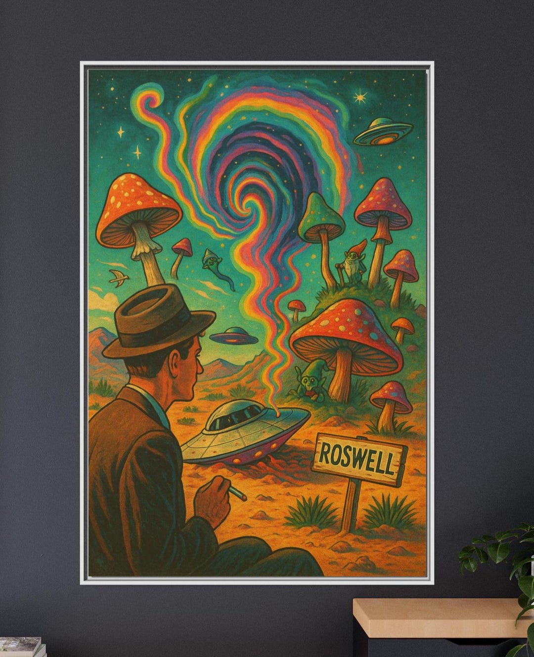 Trippy Wall Art - Roswell UFO Poster on Canvas - Psychedelic Mushroom ...