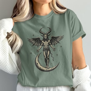Baphomet T-Shirt, Winged Demon, Moon T Shirt, Occult Art, Satanic Tee, Lucifer T Shirt, Gothic Clothing, Dark Aesthetic, Horror TShirt