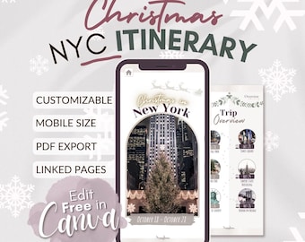 NYC Christmas Travel Itinerary Template | Instant Digital Download: Edit on Canva