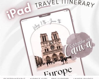Europe Travel Itinerary Template: iPad & Mobile Planner (Digital)