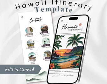 Sjabloon reisroute Hawaï | Digitale reisplanner (bewerken op Canva)