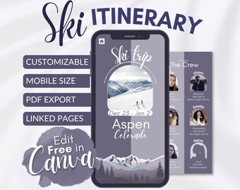 Aspen Ski Trip Itinerary Template: Customizable Travel Planner (Digital)