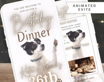 Puppy Birthday Dinner Evite Template | Animated Dog Party Invite (Mobile Size)