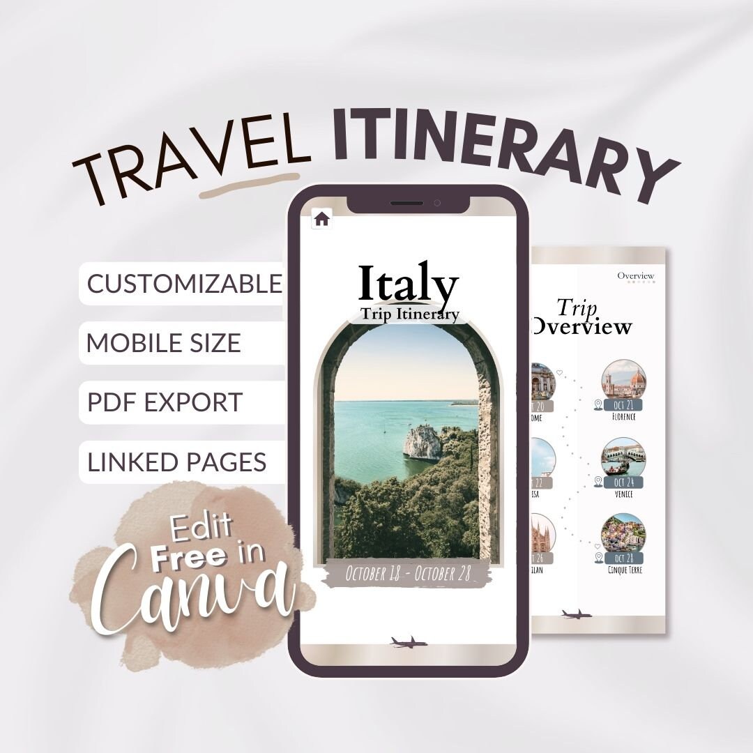 Travel Itinerary Template | Travel Planner | Italy Itinerary | Trip Itinerary | Travel Marketing ...