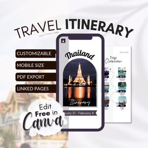 Travel Itinerary Template | Thailand Itinerary | Travel Planner  | Travel Agent | Mobile Itinerary | Travel marketing | Trip Itinerary